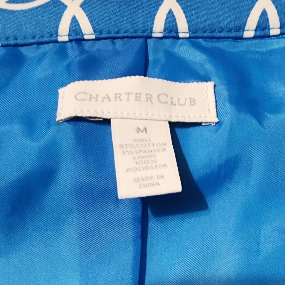 Charter Club Blue and White Blazer/Jacket 3/4 Sleeve Women's Size Medium - Picture 5 of 6